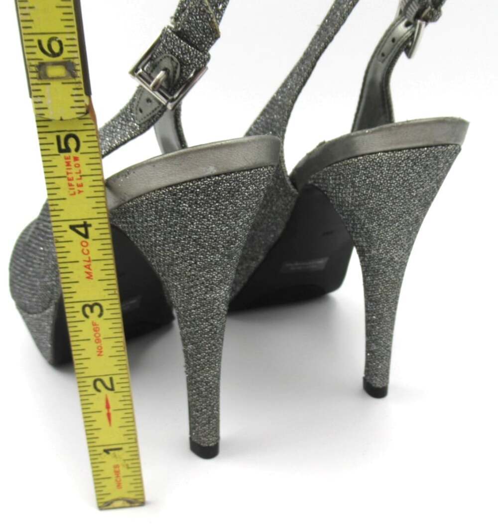 G by Guess Silver Sparkle Strappy Sling Heels Size 8 Party Dressy Glitter Bling - Picture 10 of 10